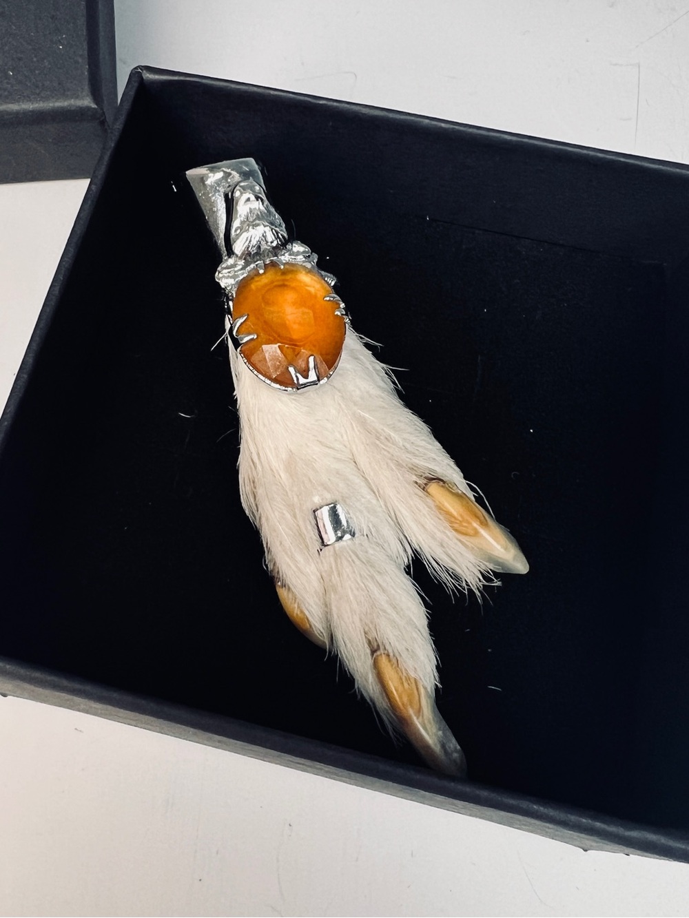 Scottish Grouse Foot Kilt Pin or Brooch Stag Head Orange Glass Cabochon